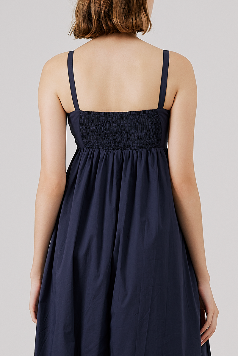 Padded Bust Empire Waist Dress in Navy Blue
