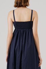 Padded Bust Empire Waist Dress in Navy Blue