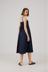 Padded Bust Empire Waist Dress in Navy Blue
