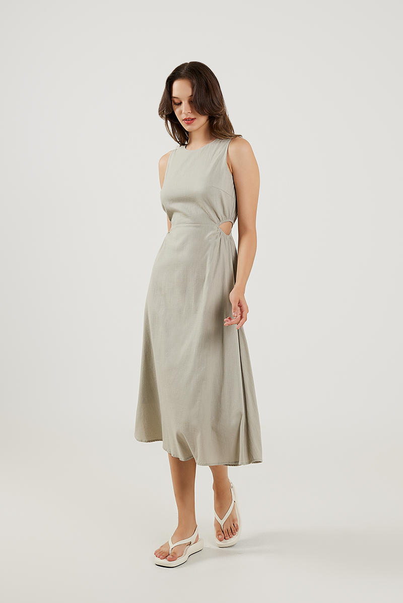 Cut-Out Midi Dress in Clay