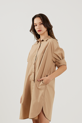 Button Down Peasant Sleeves Dress