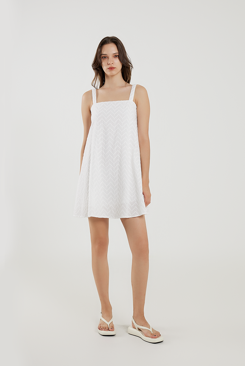 Embroidered Thick Strap Dress in White