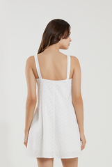 Embroidered Thick Strap Dress in White