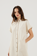 Cuffed Sleeves Cotton Dress