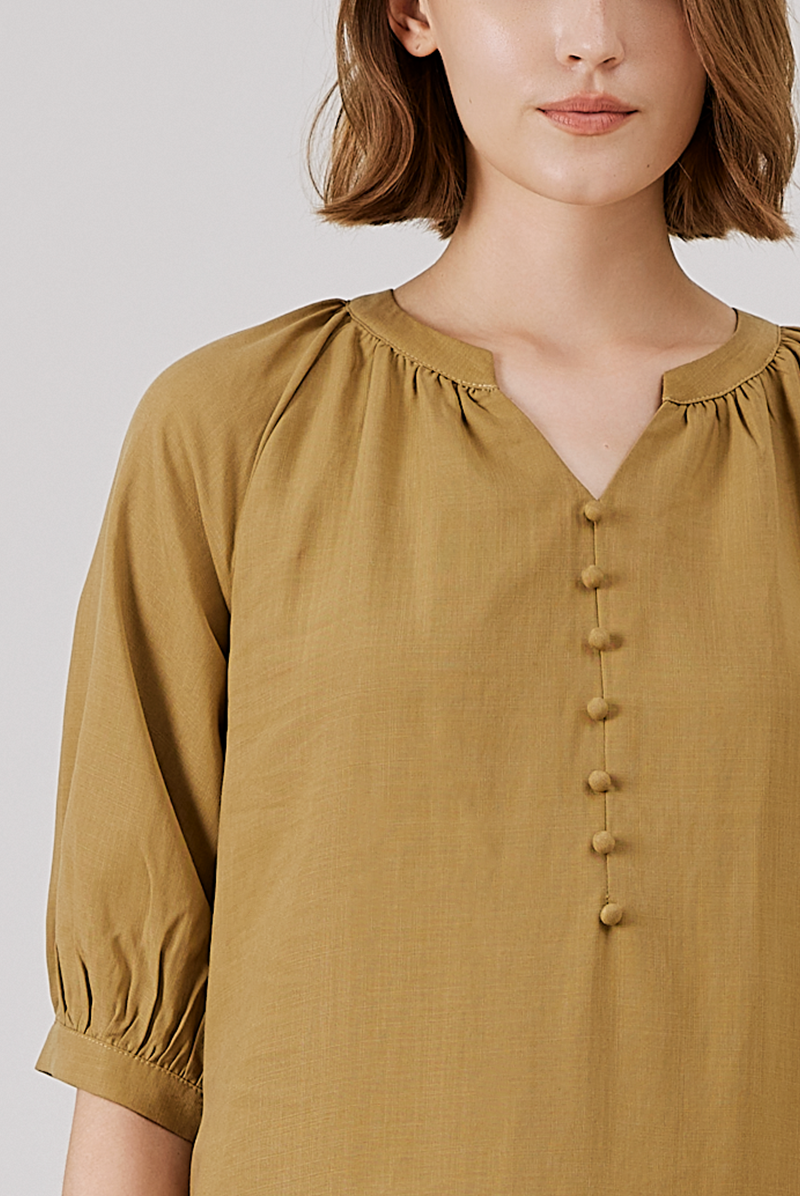 Button Front Dress in Golden Brown