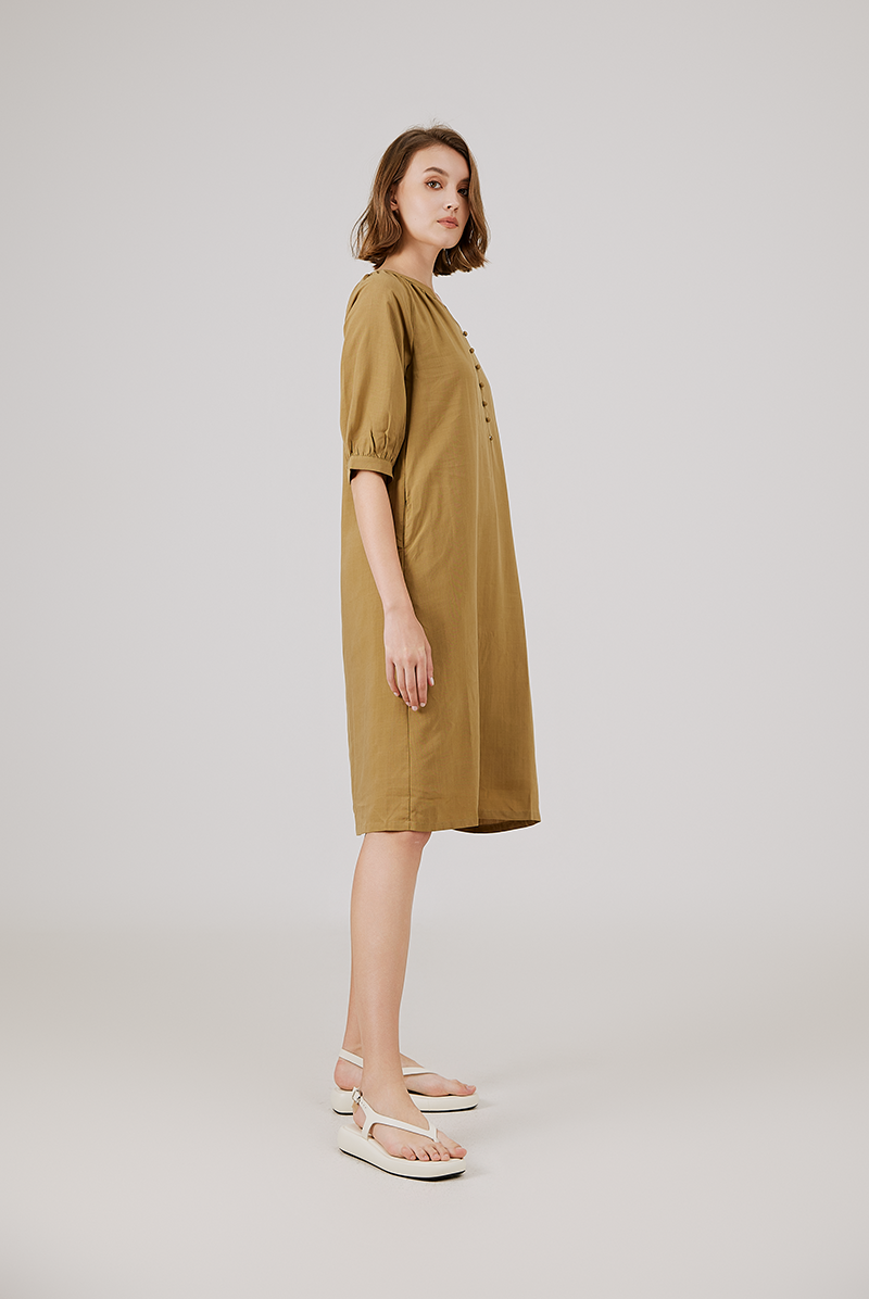 Button Front Dress in Golden Brown