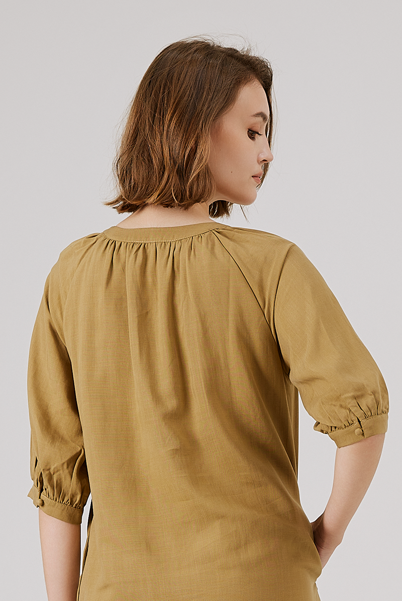 Button Front Dress in Golden Brown