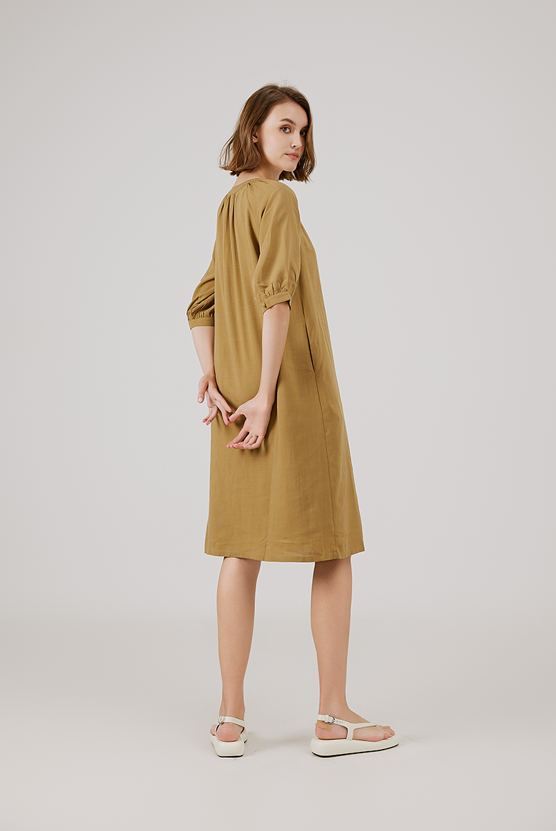 Button Front Dress in Golden Brown