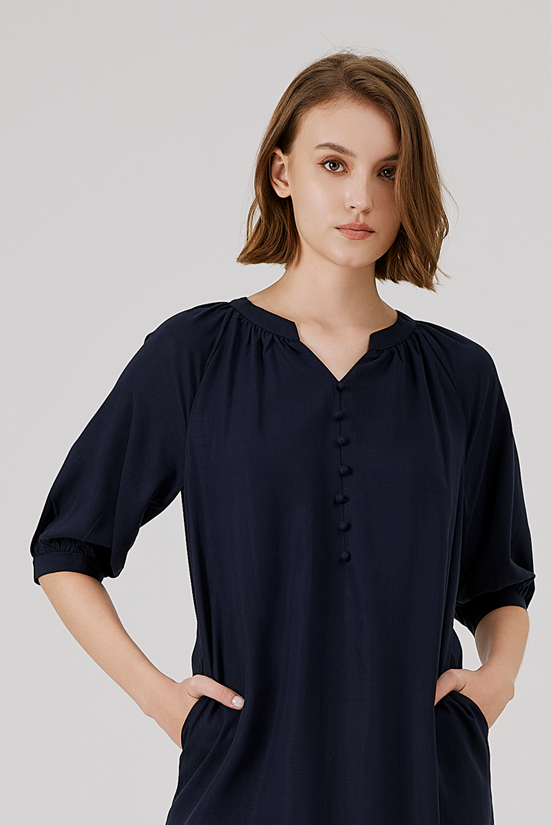 Button Front Dress in Navy Blue