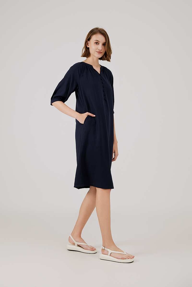 Button Front Dress in Navy Blue