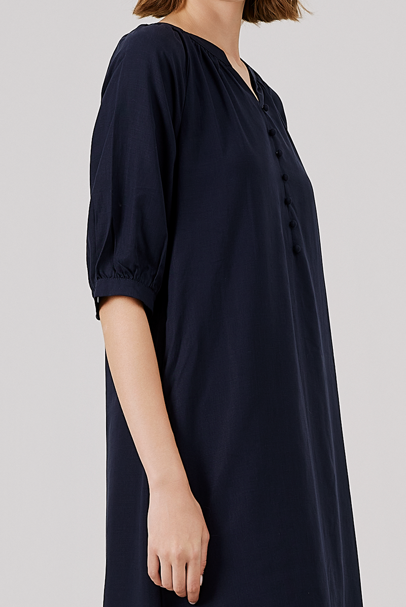 Button Front Dress in Navy Blue