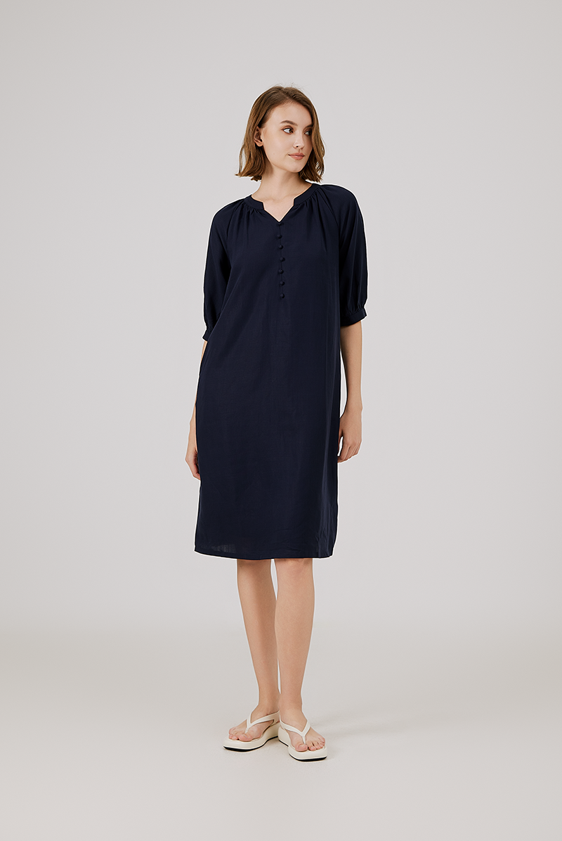 Button Front Dress in Navy Blue