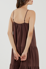 Elastic Tiered Midi Dress in Chocolate