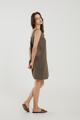 Sleeveless Cotton Mini Dress in Fern Green