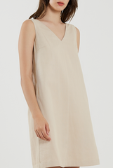 Sleeveless Cotton Mini Dress in Khaki