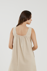 Sleeveless Cotton Mini Dress in Khaki