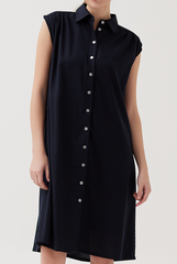 Button Down Collared Dress in Navy Blue