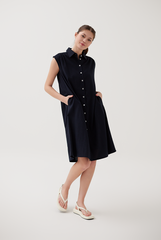 Button Down Collared Dress in Navy Blue