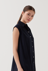 Button Down Collared Dress in Navy Blue