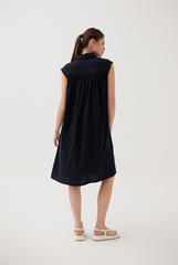 Button Down Collared Dress in Navy Blue