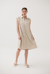 Button Down Collared Dress in Oat