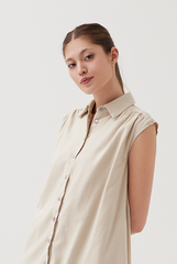 Button Down Collared Dress in Oat 