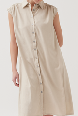 Button Down Collared Dress in Oat