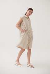 Button Down Collared Dress in Oat
