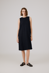 Scoop Back Ribbon Dress in Navy Blue
