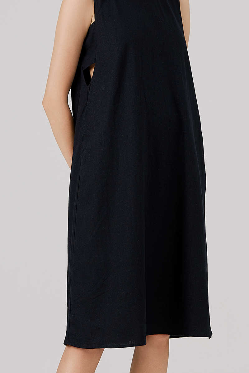 Scoop Back Ribbon Dress in Navy Blue