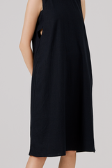 Scoop Back Ribbon Dress in Navy Blue