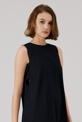 Scoop Back Ribbon Dress in Navy Blue