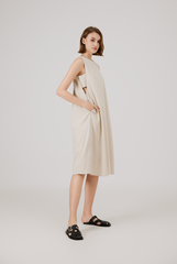 Scoop Back Ribbon Dress in Oat
