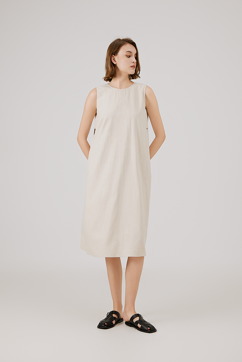 Scoop Back Ribbon Dress in Oat