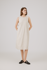 Scoop Back Ribbon Dress in Oat