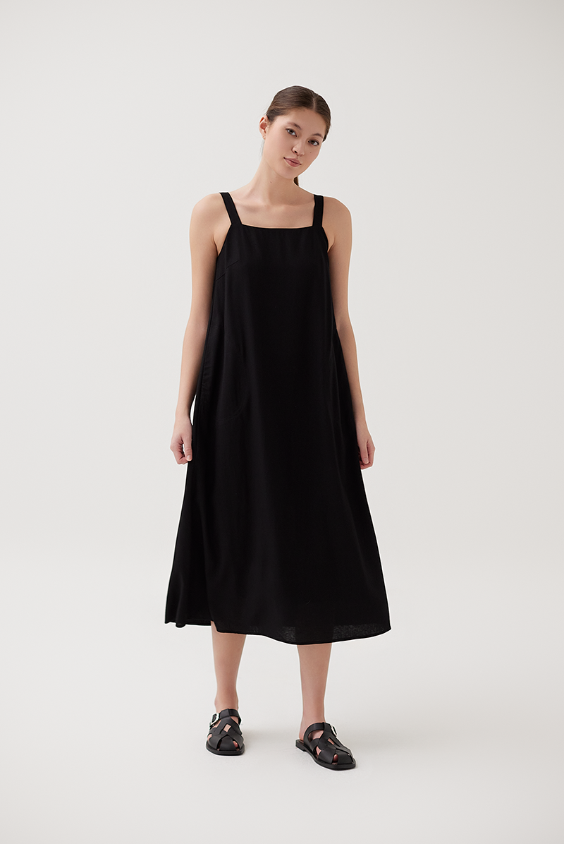 Back Self-Tying Ribbon Dress in Black