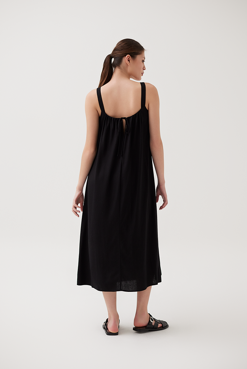 Back Self-Tying Ribbon Dress in Black