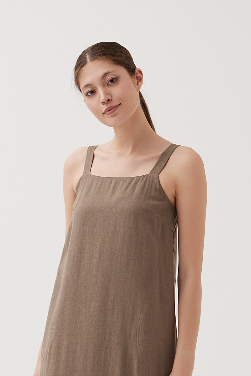 Back Self-Tying Ribbon Dress in Taupe