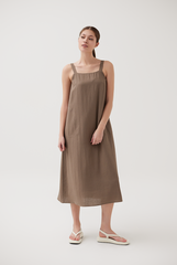 Back Self-Tying Ribbon Dress in Taupe