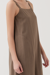 Back Self-Tying Ribbon Dress in Taupe