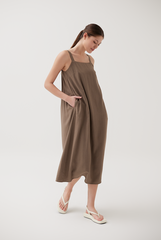 Back Self-Tying Ribbon Dress in Taupe 