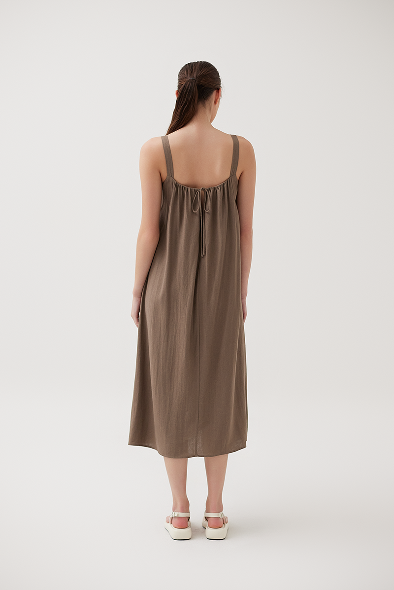 Back Self-Tying Ribbon Dress in Taupe