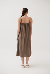 Back Self-Tying Ribbon Dress in Taupe