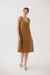 Decorative Buttoned Strap Dress in Carmel