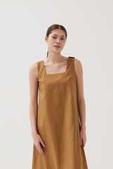 Decorative Buttoned Strap Dress in Carmel