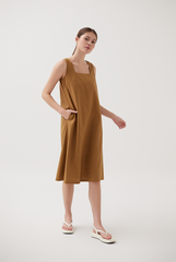 Decorative Buttoned Strap Dress in Carmel