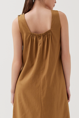 Decorative Buttoned Strap Dress in Carmel 