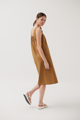 Decorative Buttoned Strap Dress in Carmel