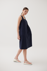 Decorative Buttoned Strap Dress in Navy Blue
