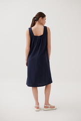 Decorative Buttoned Strap Dress in Navy Blue